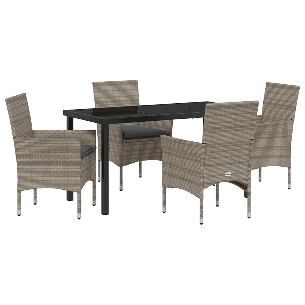 Set da Pranzo per Giardino con cuscino 5 pcs Grigio polyrattan