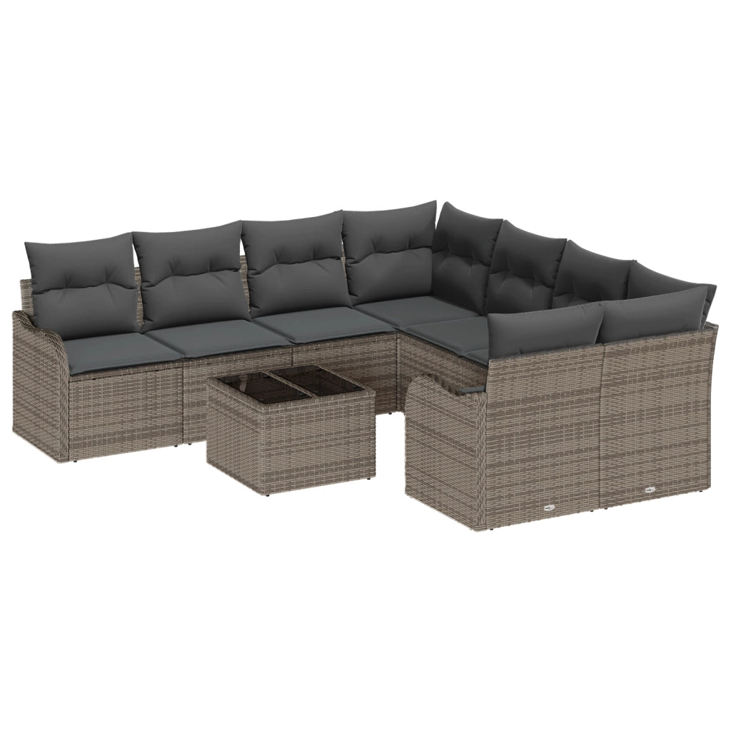 Set Divano da Giardino 9 Pezzi con Cuscini Grigio Polyrattan