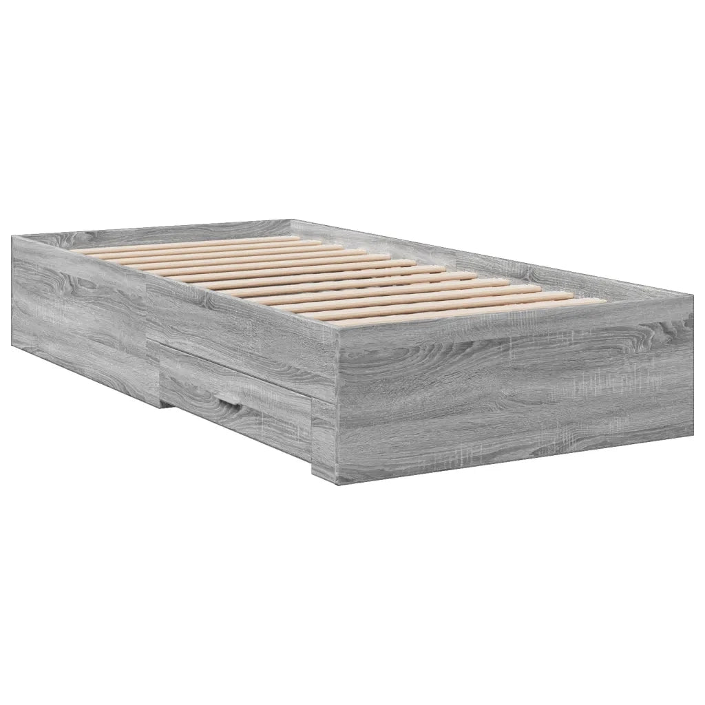 Letto singolo | Letto per adulti | Giroletto Cassetti Grigio Sonoma 90x200 cm Legno Multistrato