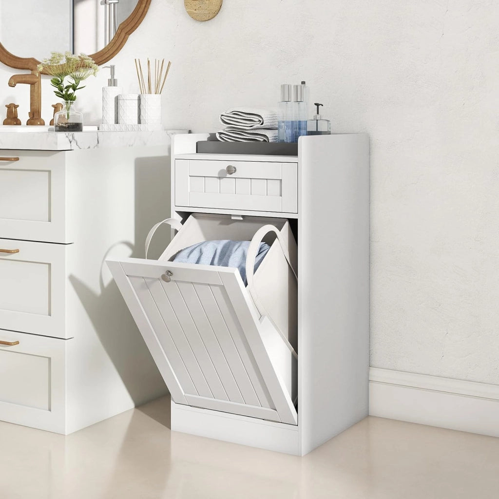 Armadietto da bagno con cesto per la biancheria, armadio da bagno con cassetto e sacco per la biancheria rimovibile, per soggiorno e bagno (40,5 x 40 x 80 cm)