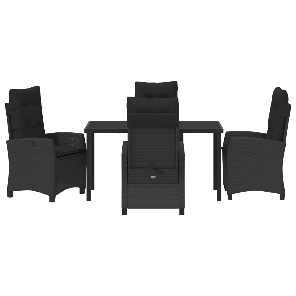 Set Pranzo da Giardino 5 Pezzi con Cuscini Neri Poly Rattan