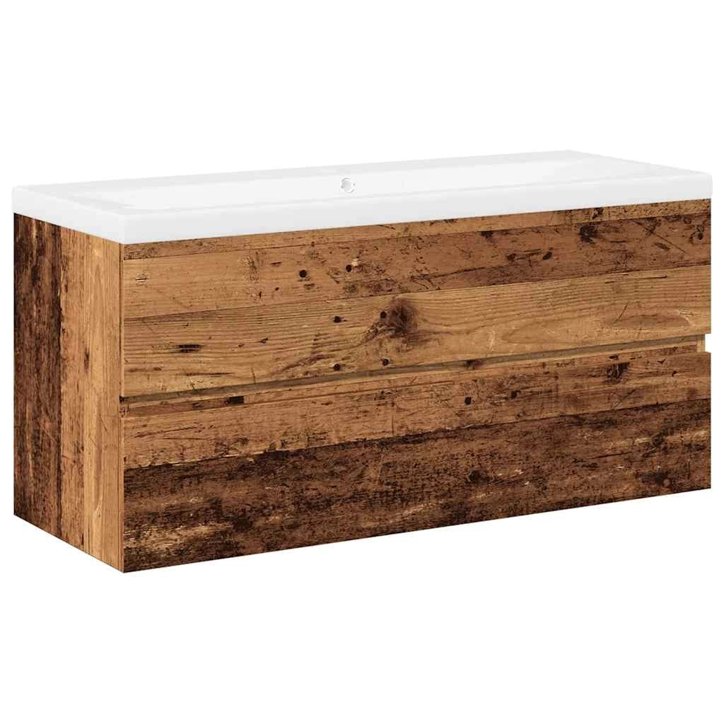 Mobile lavabo con vasca integrata contenitore a parete 100 x 38,5 x 45 cm legno ingegnerizzato finitura legno invecchiato 02_0055852