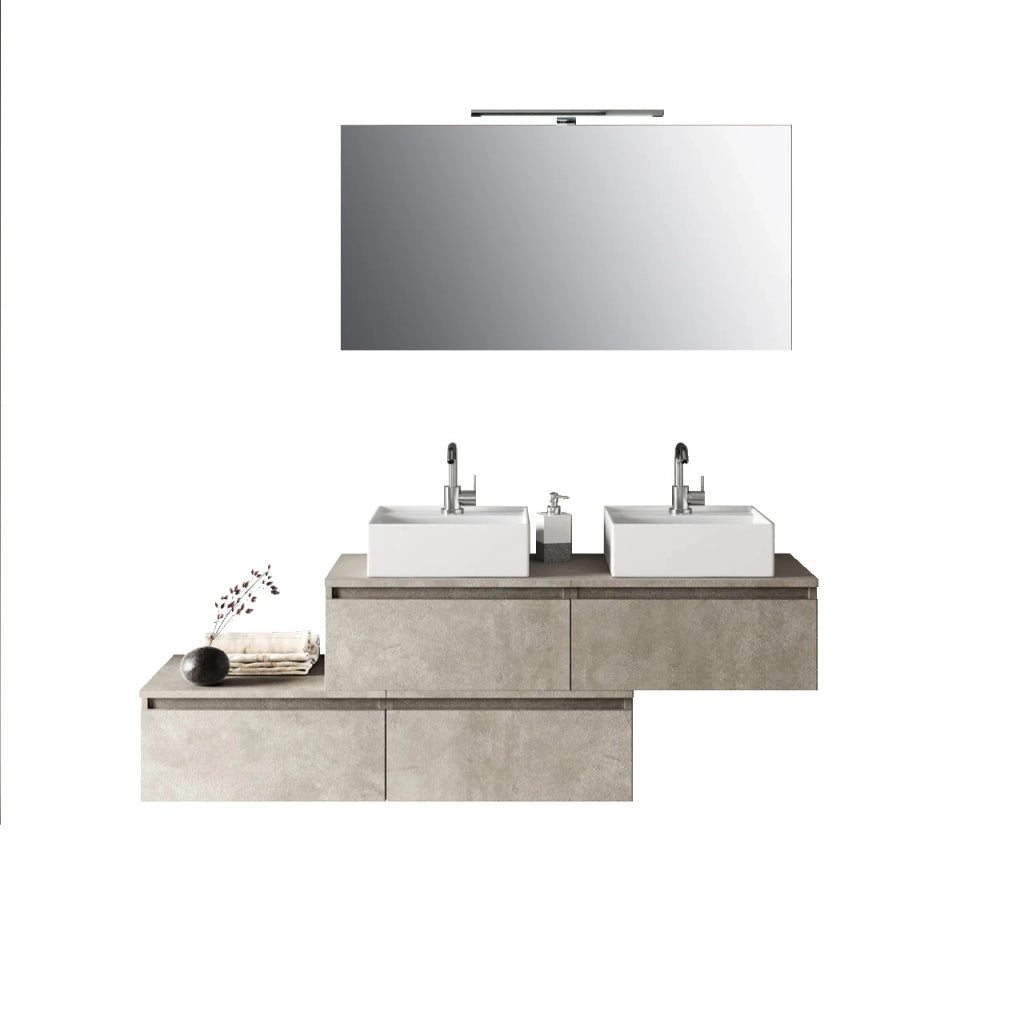 Mobile bagno composizione doppio lavabo 8 pezzi ASTRA colore avana