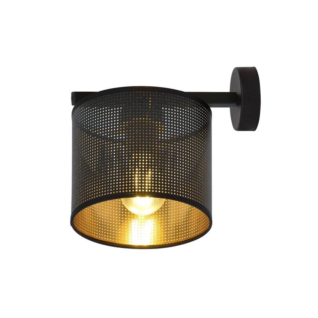 Applique Industrial 1 Luce Cigno In Acciaio Nero E Paralume A Cilindro Oro
