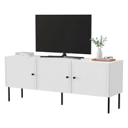 Mobile porta TV Sarzana, Madia da salotto con tre ante battenti, Rialzato da terra, 151x40 h60 cm, Bianco