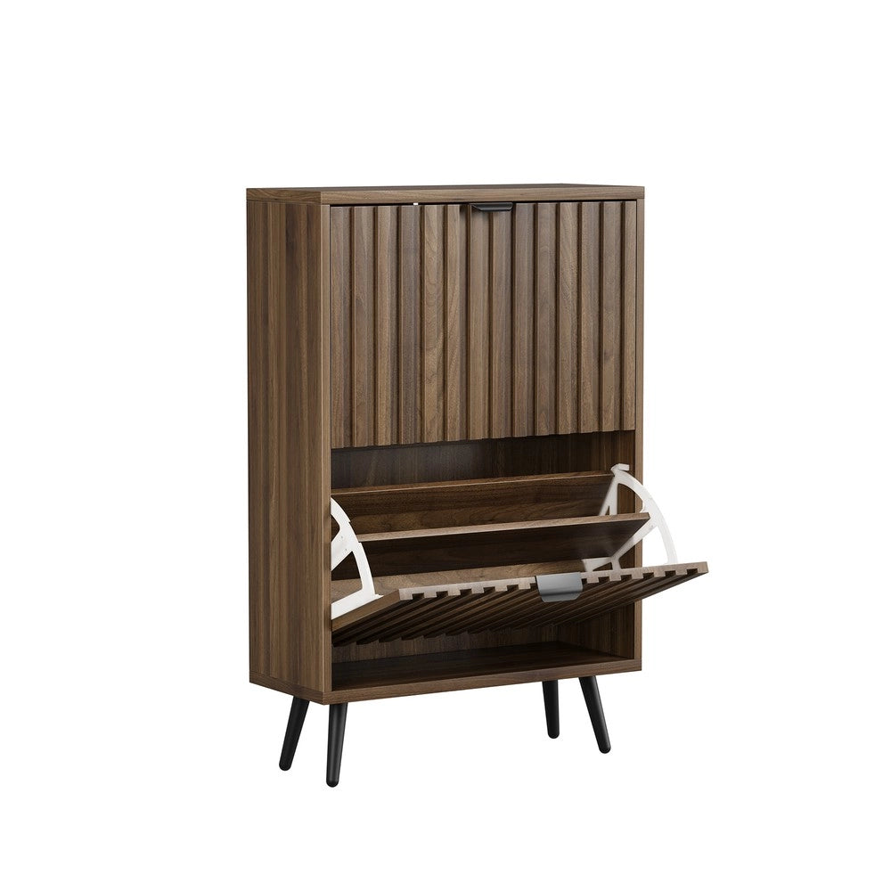 Scarpiera in Legno di Noce ¨C MINIMAL ¨C 60 cm, 2 Ante Ribaltabili, Design Moderno per Ingresso