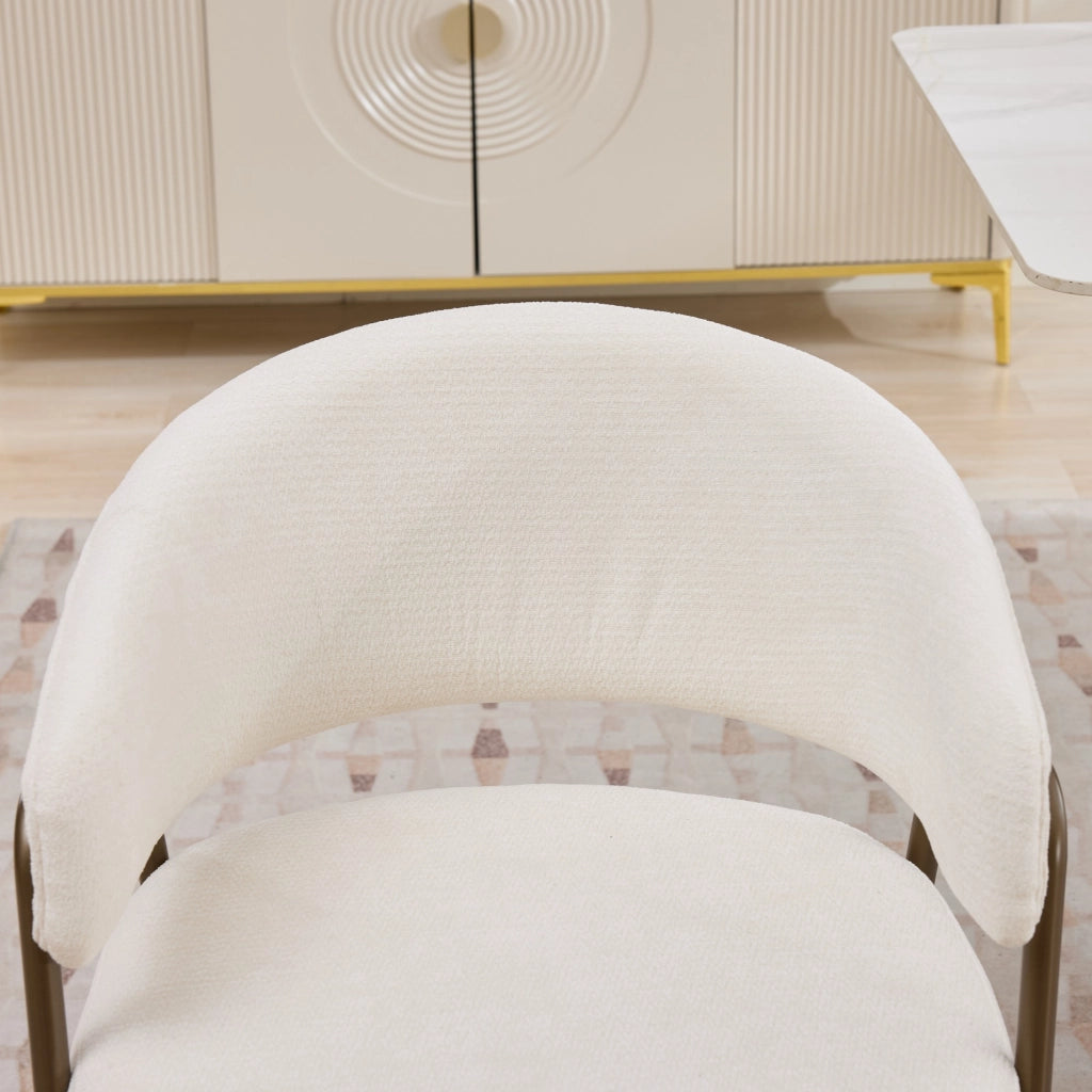 Sedia da Pranzo Imbottita con Braccioli ¨C MINIMAL ¨C Velluto Beige, Gambe in Metallo Ottone