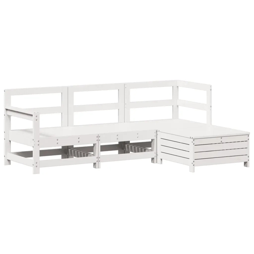 Set Salotto da Giardino 4 pz | Set di Mobili da Esterno Bianco in Legno Massello di Pino