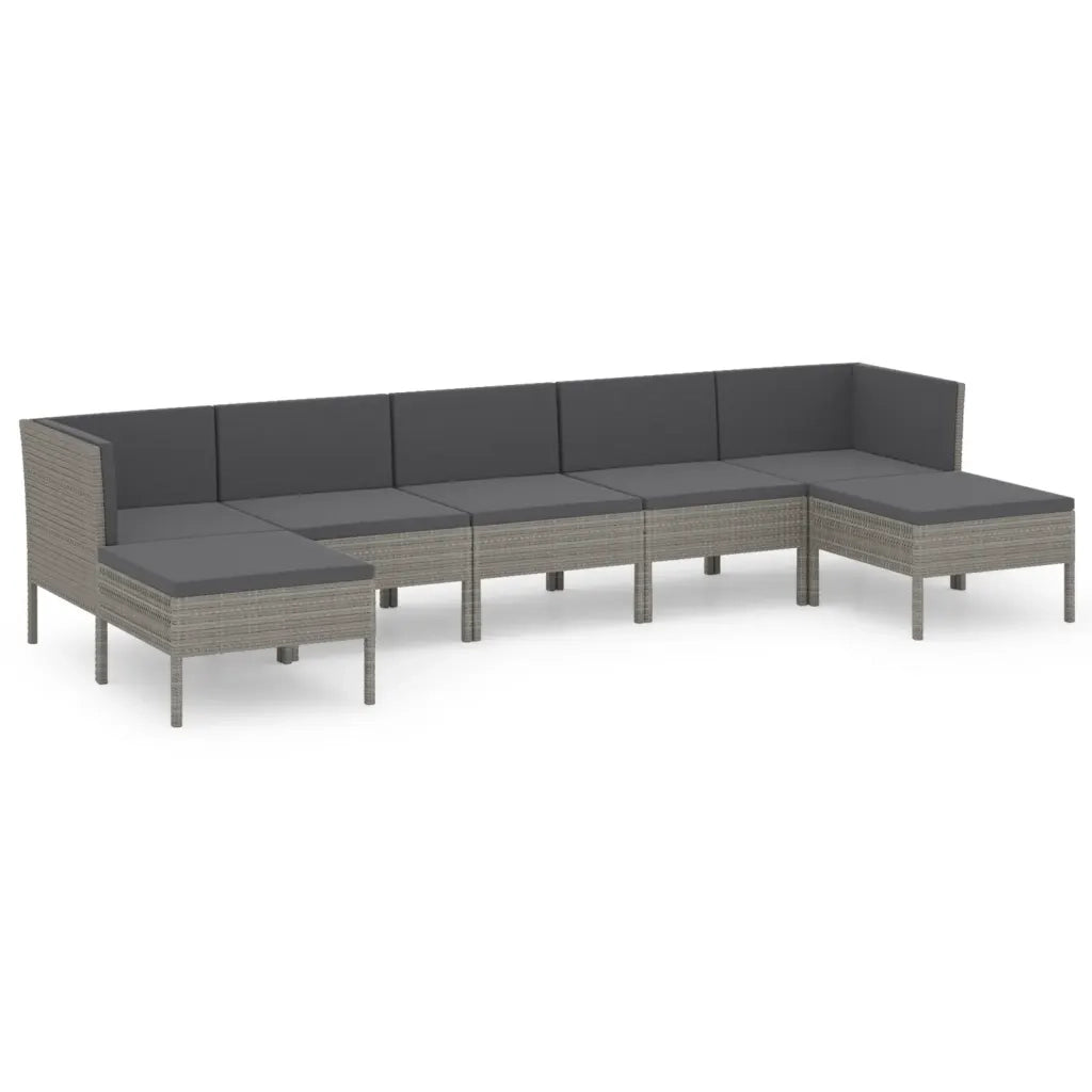 Set Divani da Giardino 7 pz con Cuscini in Polyrattan Grigio cod mxl 38468
