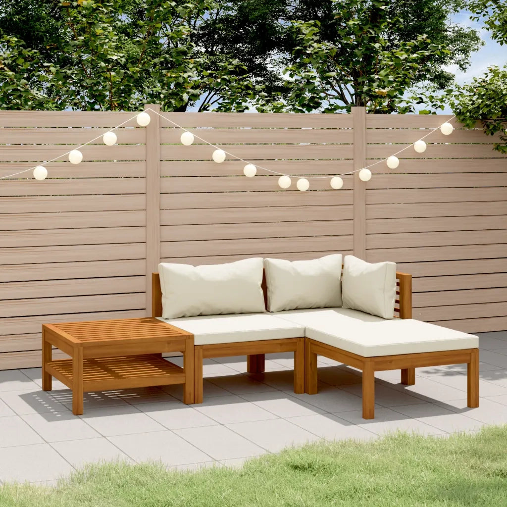 Set Divani da Giardino 4 pz con Cuscini Crema in Legno Acacia 3086925
