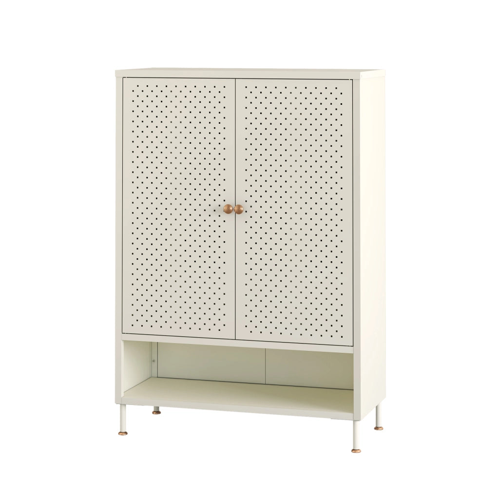 Scarpiera Coleraine con 2 Ante 3 Ripiani Regolabili e Scomparto Aperto 115 x 80 x 35 - Acciaio Bianco Crema [en.casa]