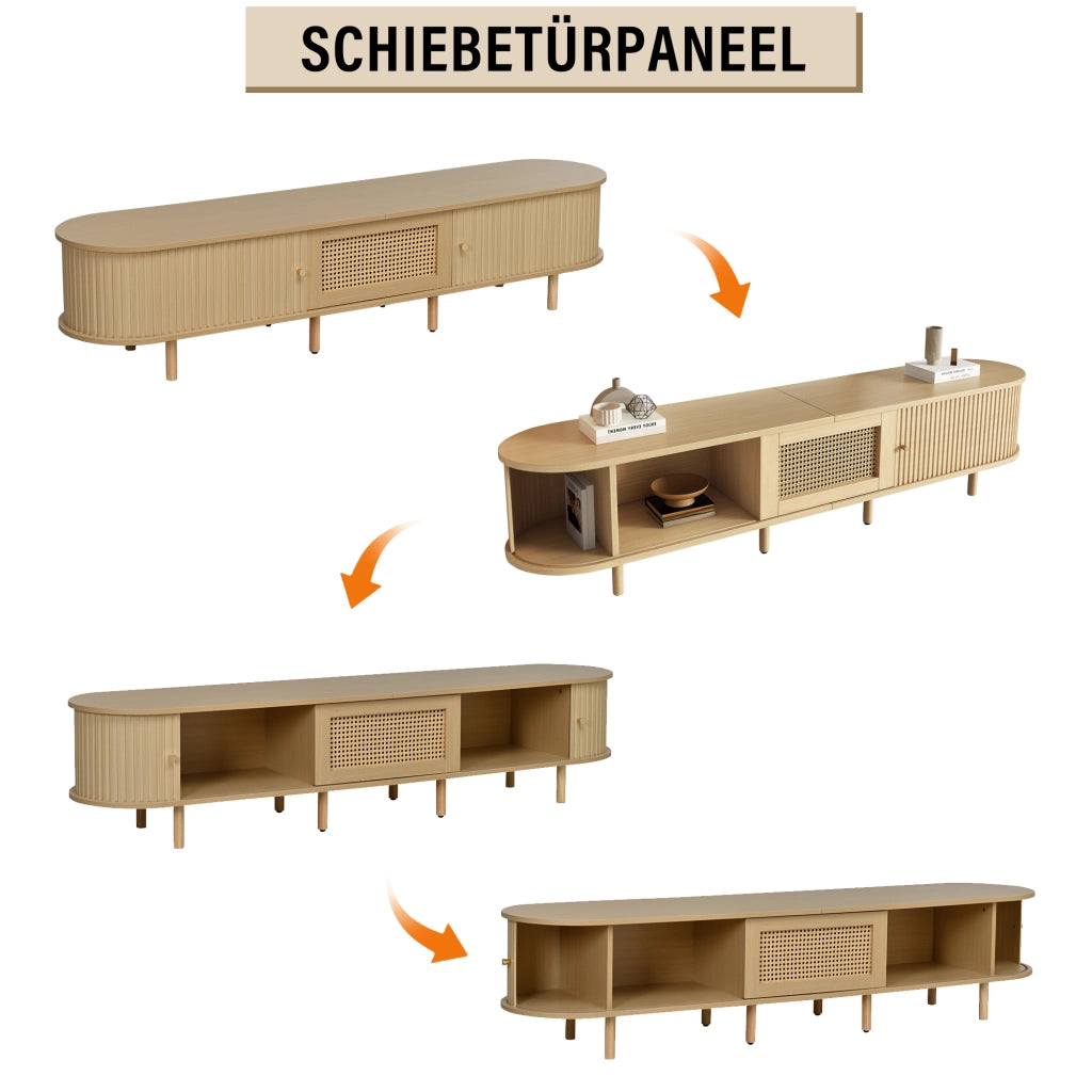 Mobile porta TV con 1 cassetto e 2 ante scorrevoli, per soggiorno e sala da pranzo, in MDF, legno chiaro, 180 × 40 × 40 cm