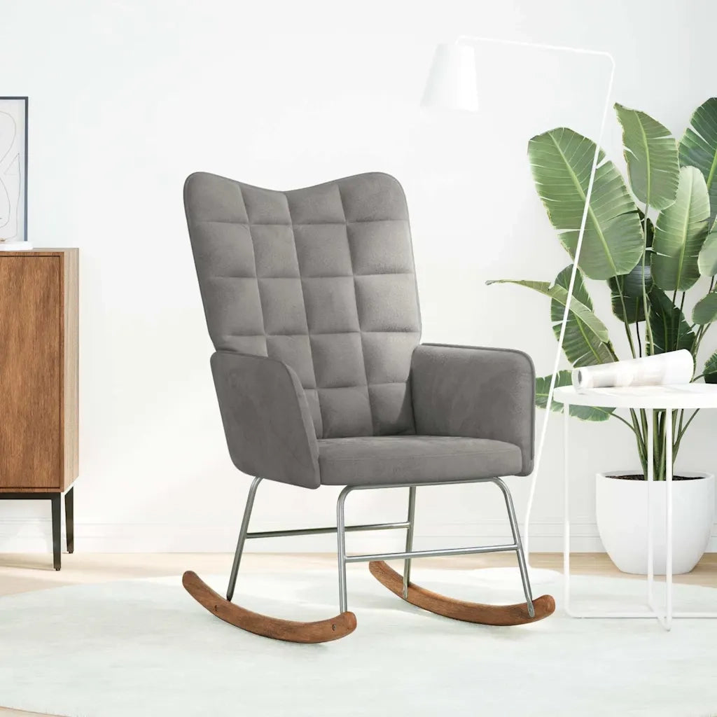 Sedia a Dondolo Grigio Chiaro in Velluto CFW4708956