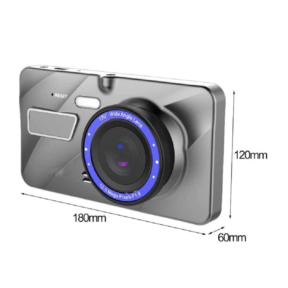 Trade Shop - Mini Dvr Telecamera Videoregistratore Per Auto 2 Telecamere Super Hd Display 4" -