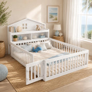 Lettino per bambini a forma di casa 140x200 cm in legno massello; bianco