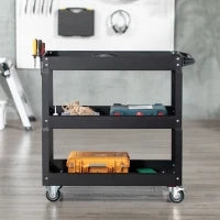DURHAND Carrello Porta Attrezzi a 3 Livelli in Acciaio con Bordi Alti e 4 Ruote Girevoli, 83x35.3x76 cm, Nero