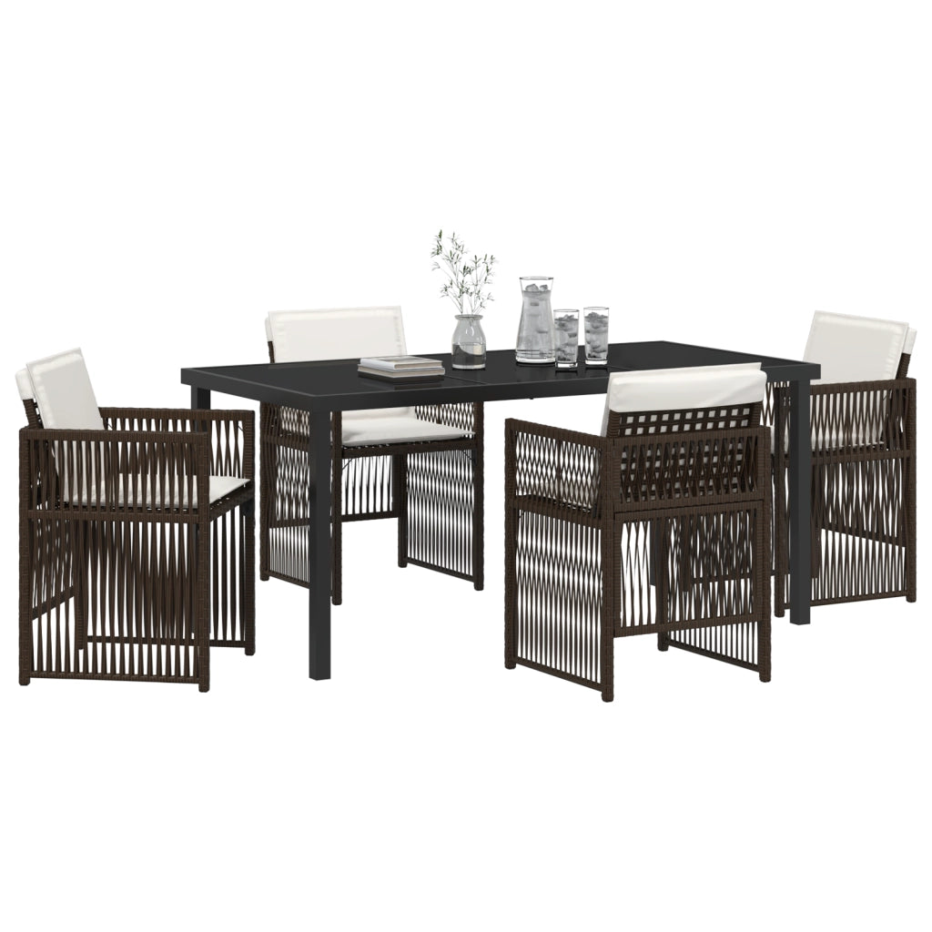 Set da Pranzo da Giardino  5 Pezzi con Cuscini Marrone Poli Rattan