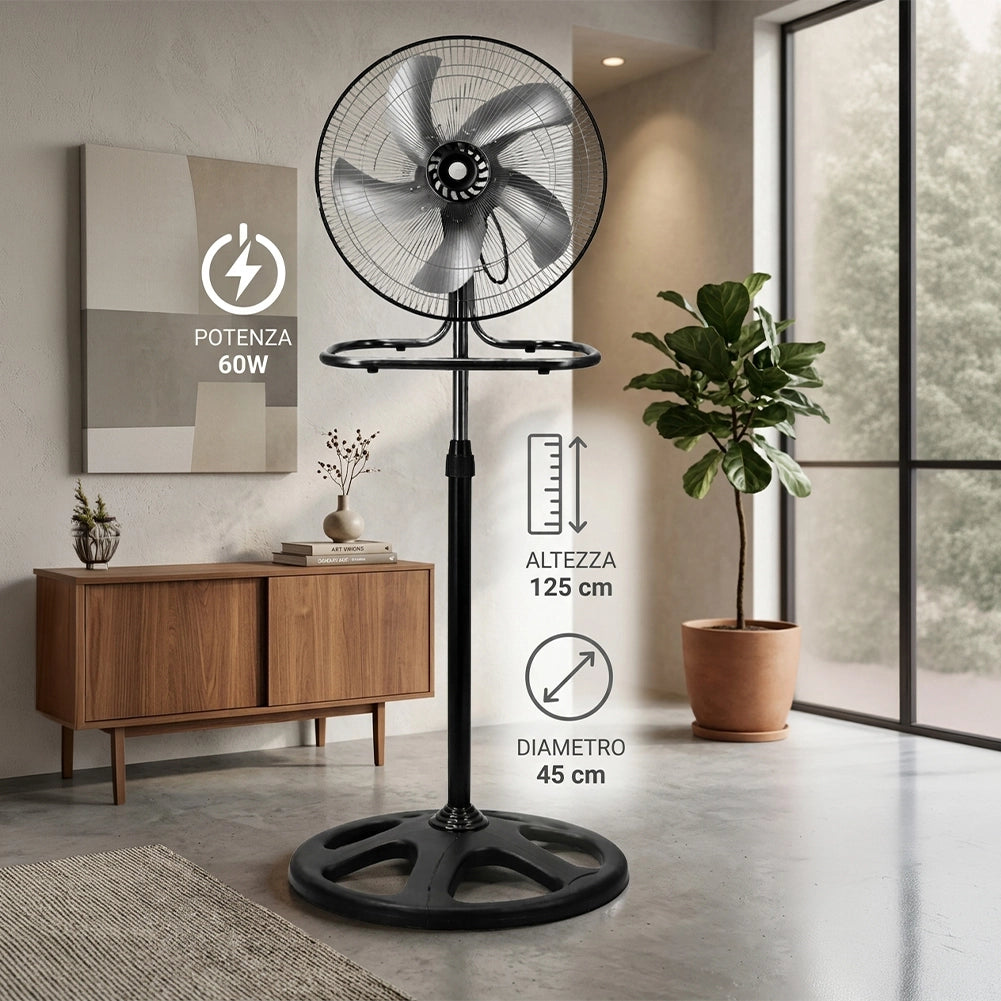 Ventilatore Manila 3in1 con Pale in Acciaio Testa Oscillante 3 Velocità 45x125cm