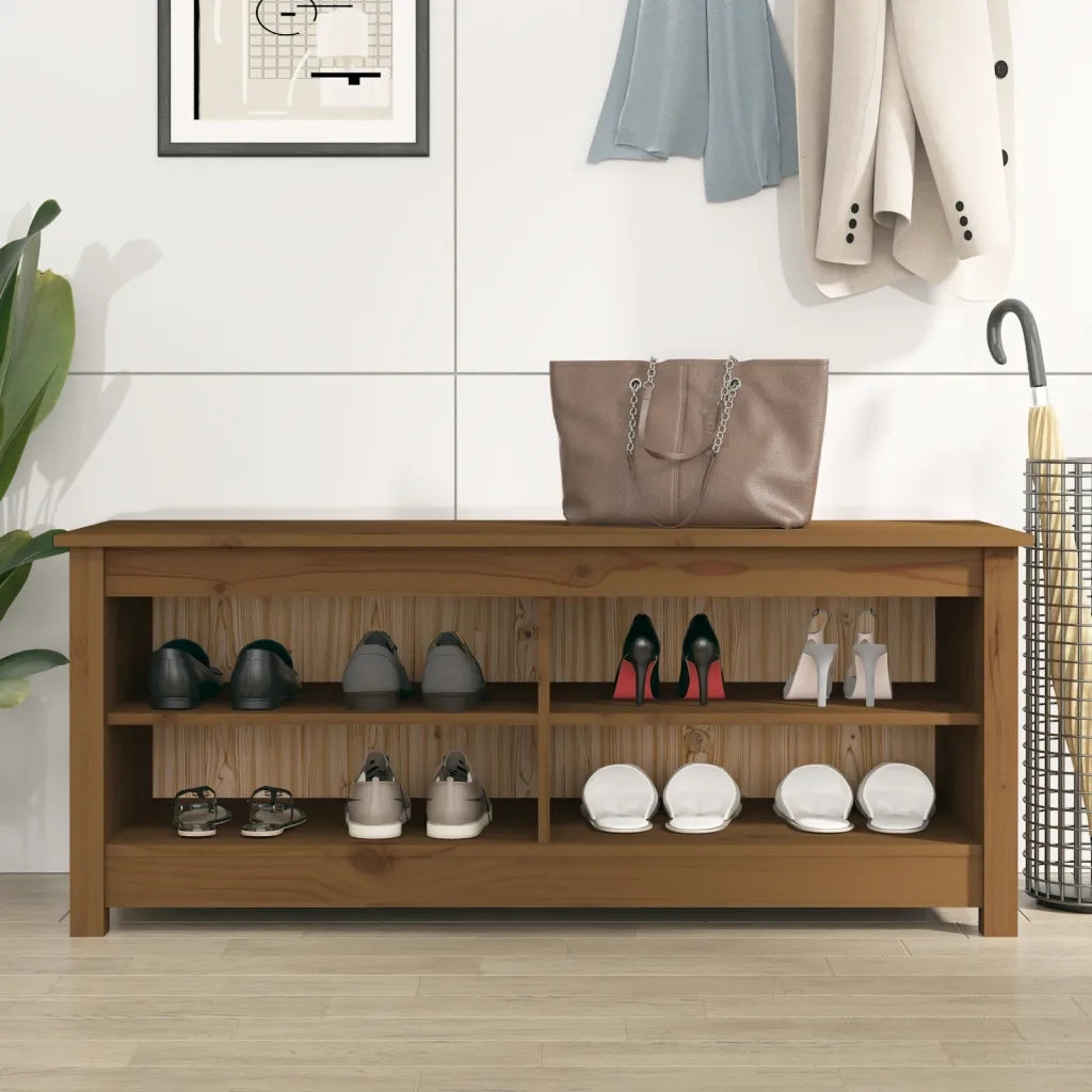Scarpiera Ambrata 110x38x45,5 cm in Legno Massello di Pino 813777