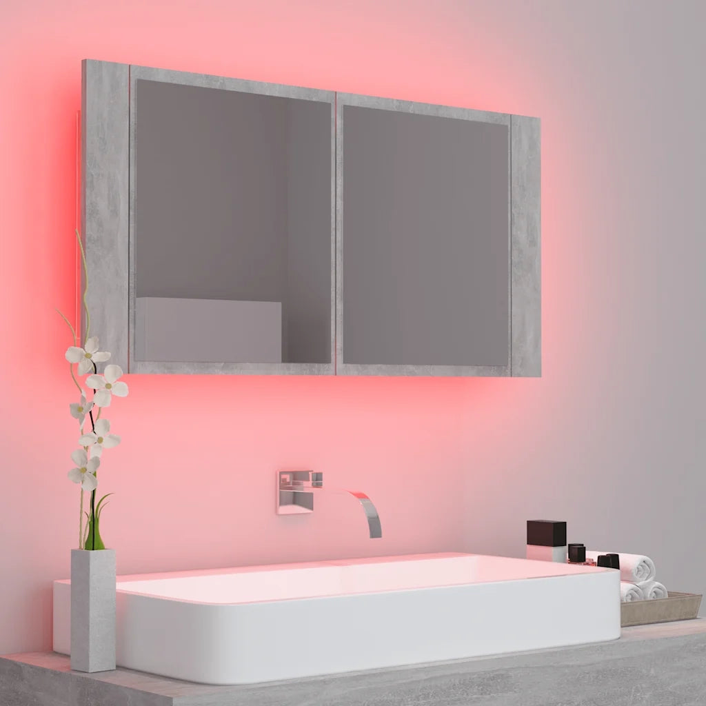Armadietto a Specchio | Armadio da bagno con Luci LED Grigio Cemento in Acrilico