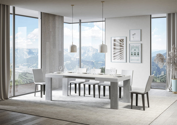 Tavolo Allungabile 130/390x90x77 cm Roxell Mix piano Bianco Frassino gambe Cemento