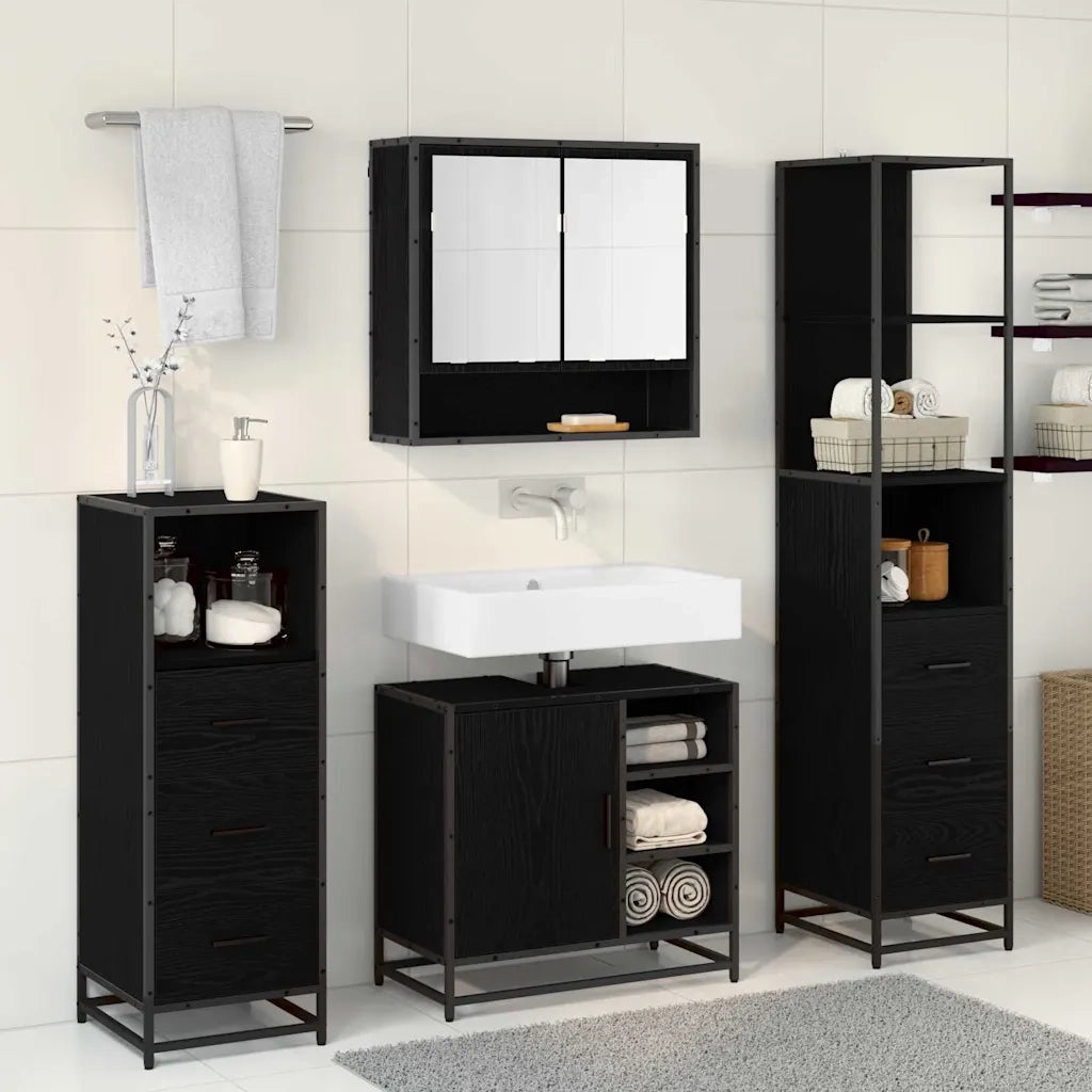 Set di mobili per il bagno 4 pcs Rovere Nero Legno multistrato 3402544