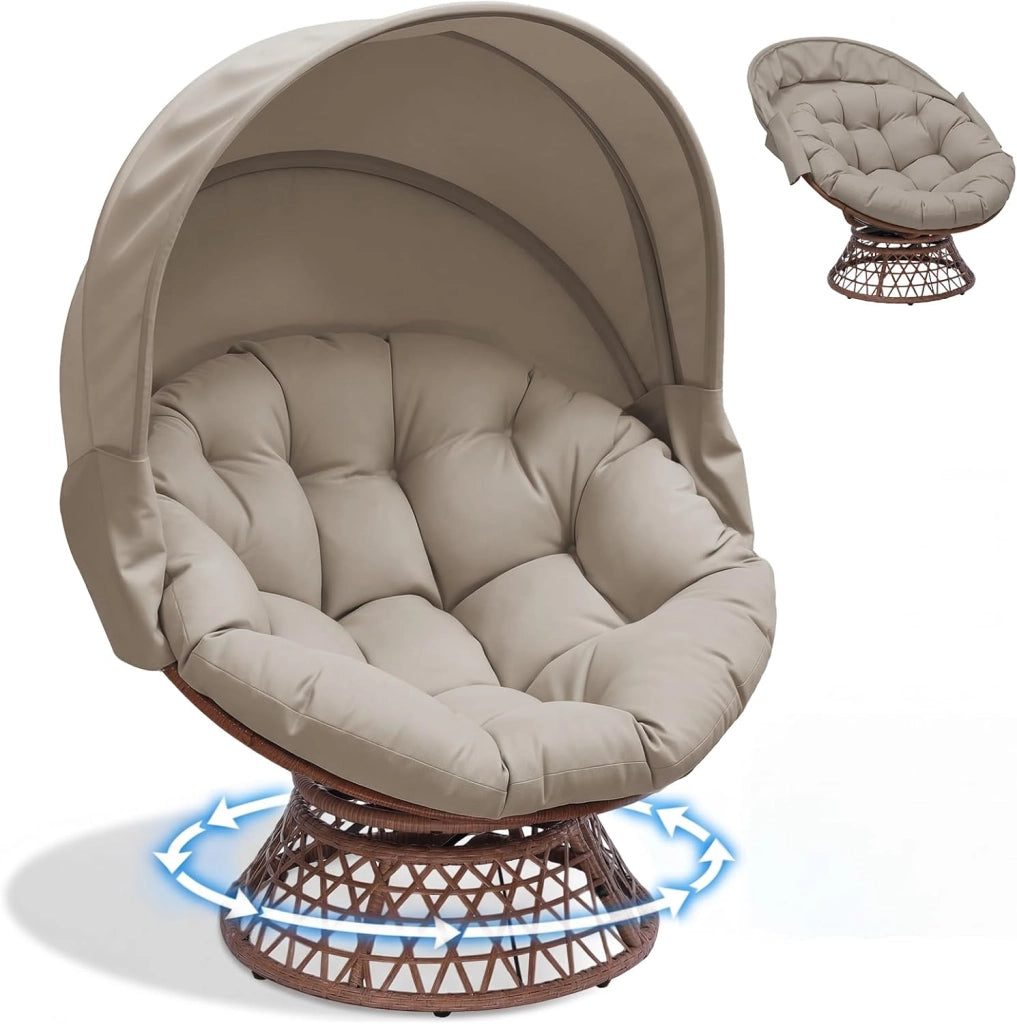 Poltrona da papasan, comoda poltrona girevole con cuscino rotondo, comoda poltrona in rattan, girevole, in vimini, per soggiorno, angolo lettura, lounge – blu