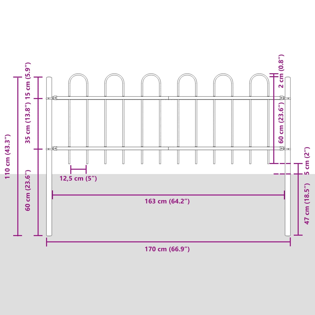 Recinto da Giardino  con Parte Superiore a Cerchio Grigio 11,9x0,6 m in Acciaio