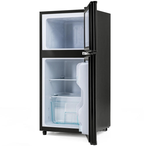 Frigorifero; doppia porta; volume totale 60L; compartimento congelatore 22L; volume di raffreddamento 38L; luce LED; efficiente energetico; nero antico