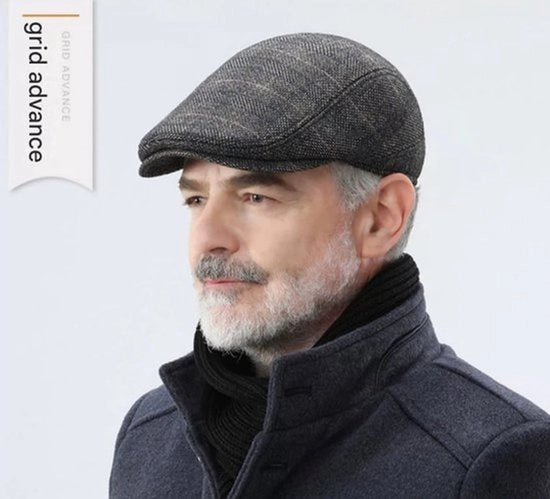Cappello retrò con pelle inglese per uomini di mezza età e anziani, con orecchie. Misura consigliata: 56-60 cm