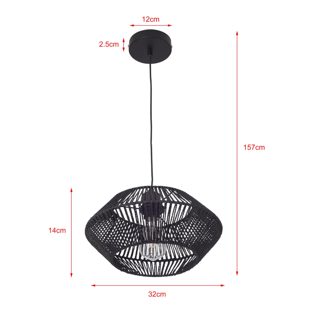 Lampada a Sospensione Amersham con Paralume a Ellisse in Rattan - Nero lux.pro