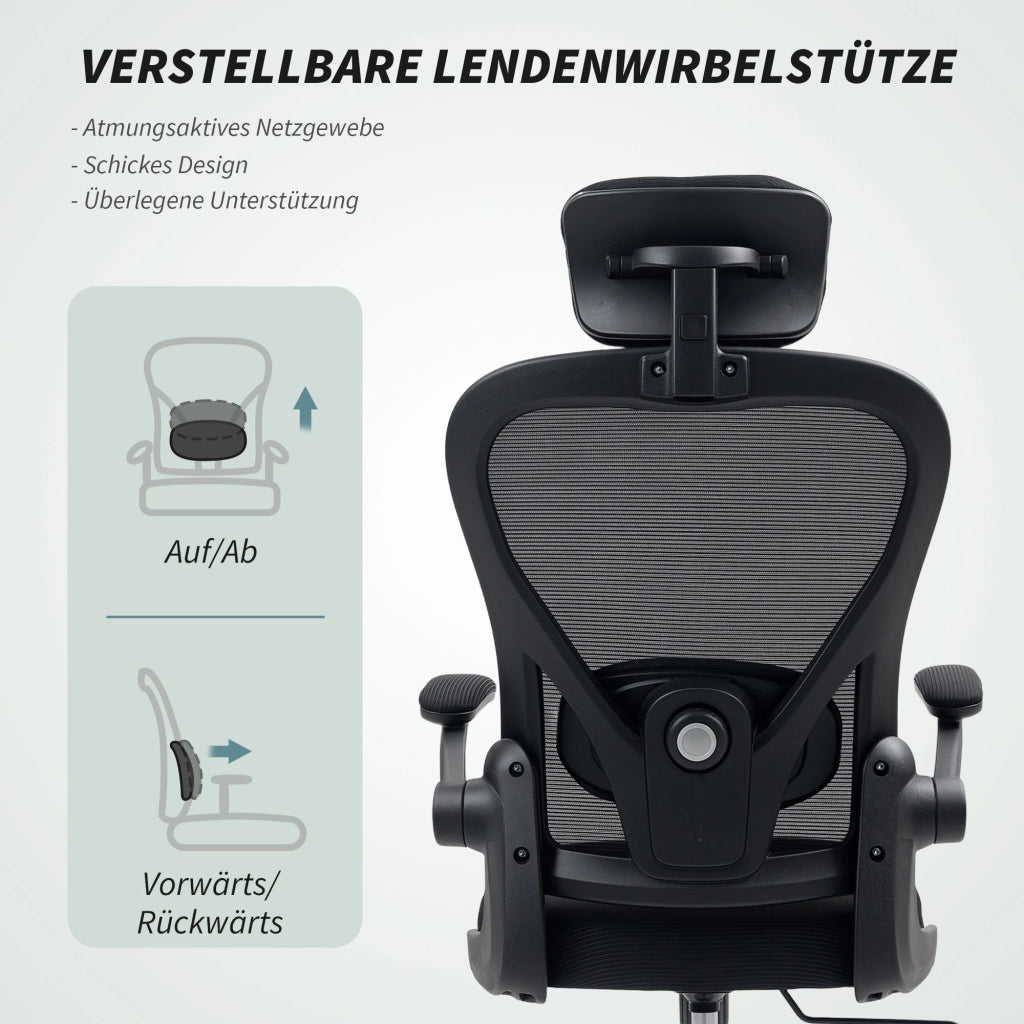 Sedia da ufficio ergonomica ¨C zephmum ¨C con braccioli reclinabili e supporto lombare regolabile, nero