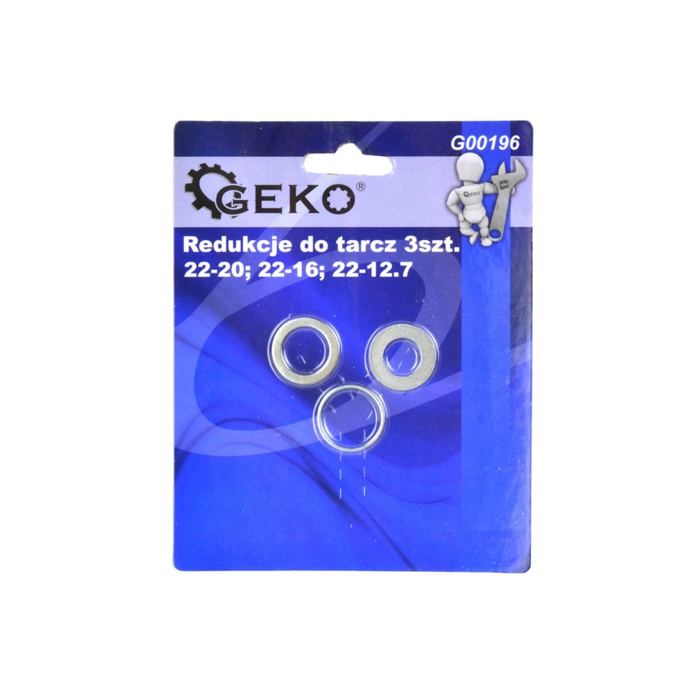 ANELLI DI RIDUZIONE DISCHI CON FORO 22mm SET 3 PZ RONDELLE 20/16/12,7mm GEKO G00196