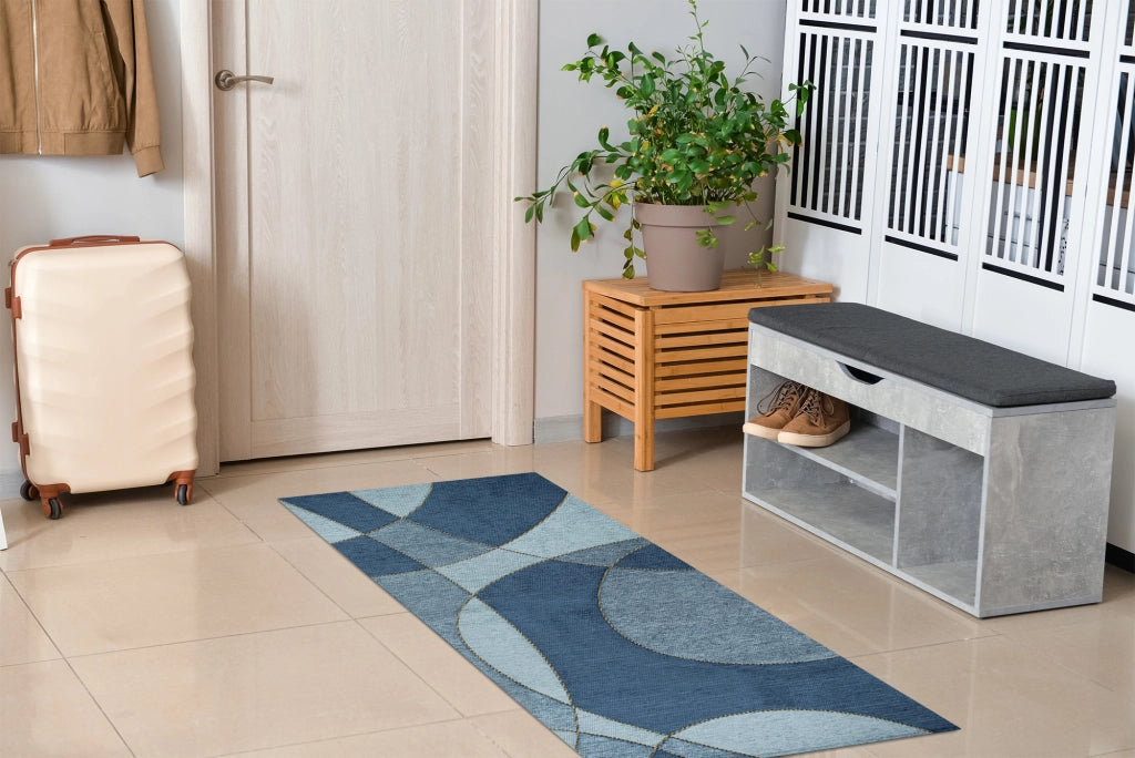 Tappeto Arredo Moderno Morbido in Ciniglia Ingresso Antiscivolo Prodotto Italiano  Soggiorno Camera Salotto Disegni Piazzati Cotone Varie Misure Grande Hills/Blu - 80x150 cm