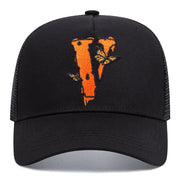 Cappellino da baseball casual regolabile con ricamo a farfalla V, colore nero