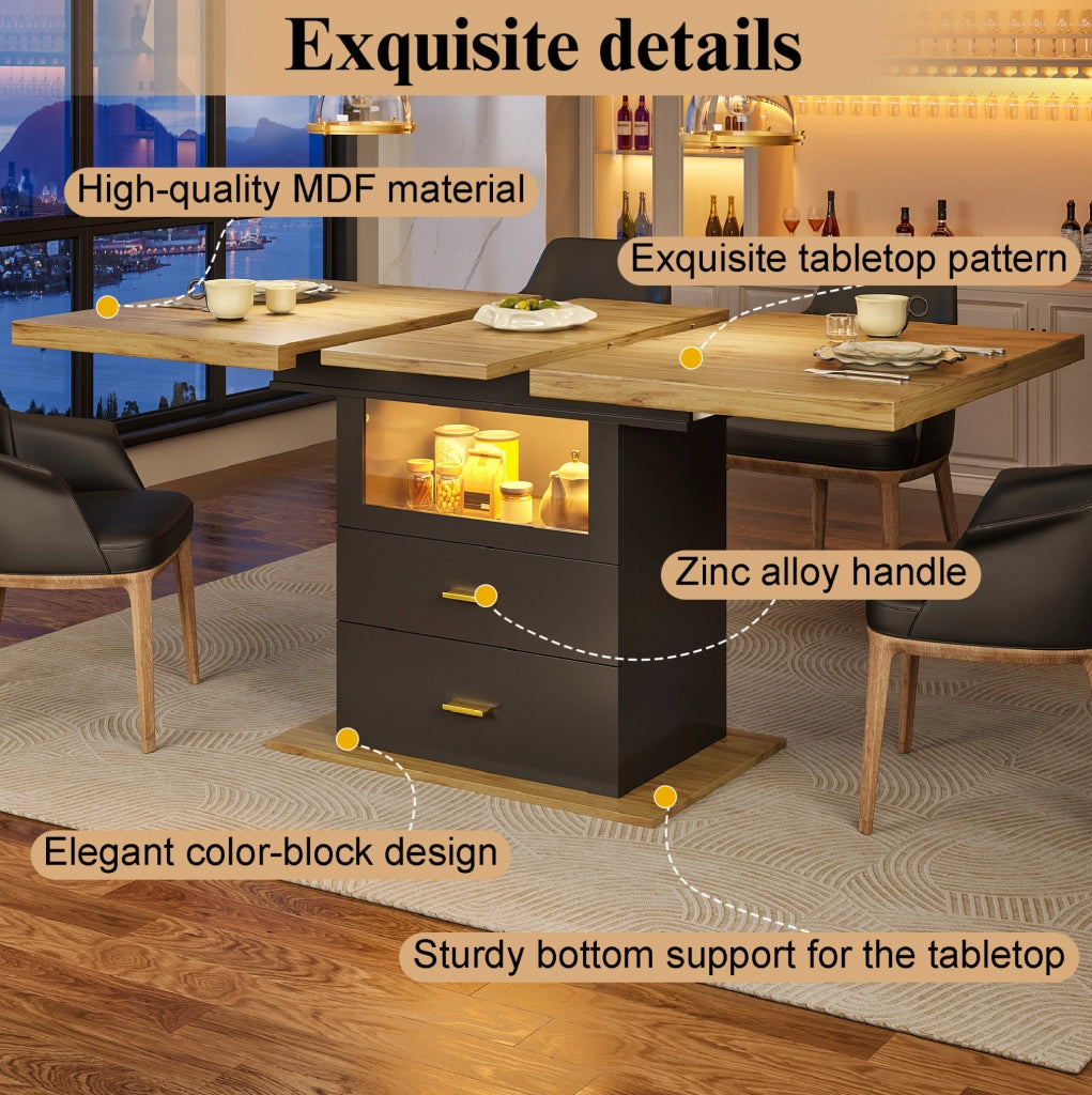 Tavolo da pranzo allungabile 110-140 x 80 x 75 cm con 2 cassetti e LED