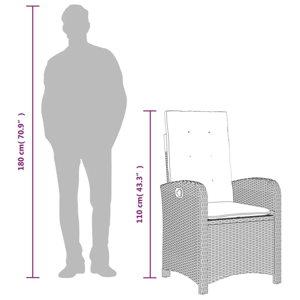 Set da Pranzo da Giardino 7 pz Cuscini Polyrattan Grigio Chiaro