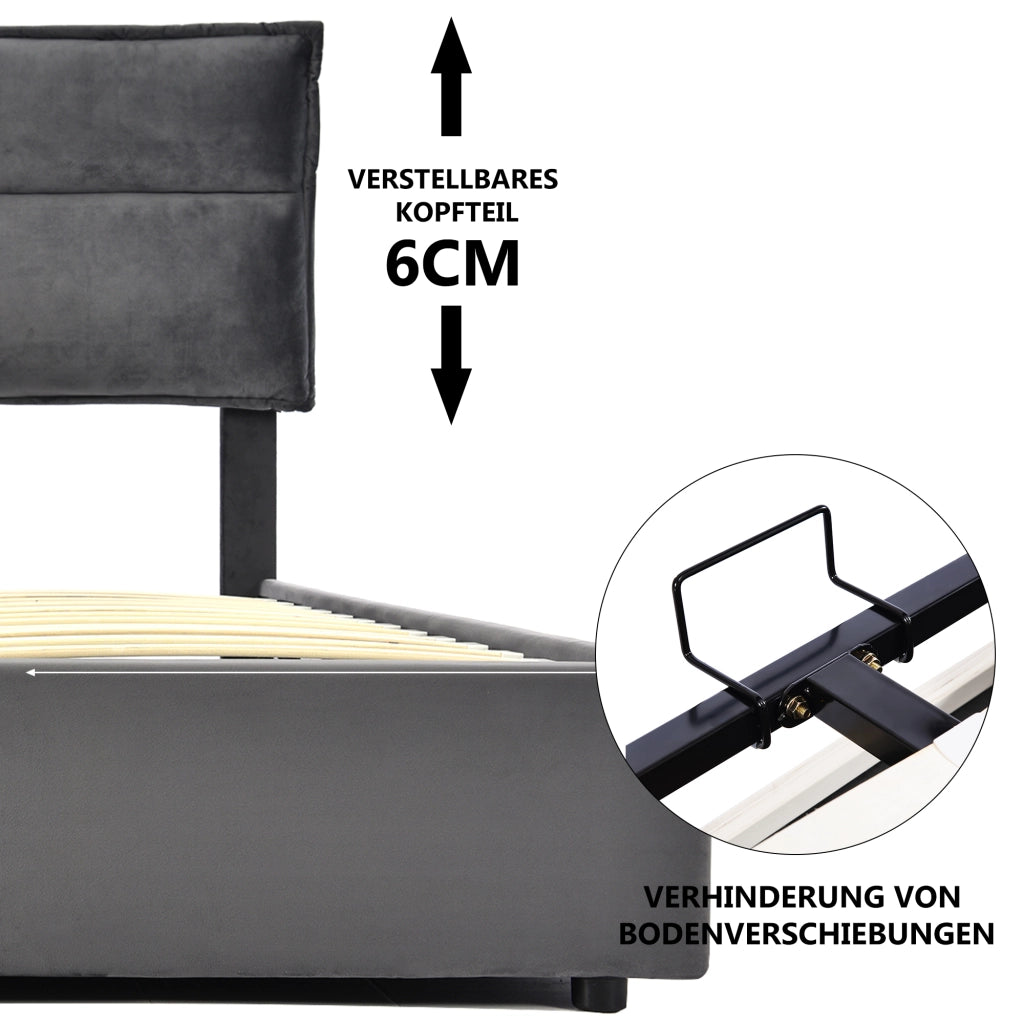 letto imbottito velluto grigio 140x200 cm
