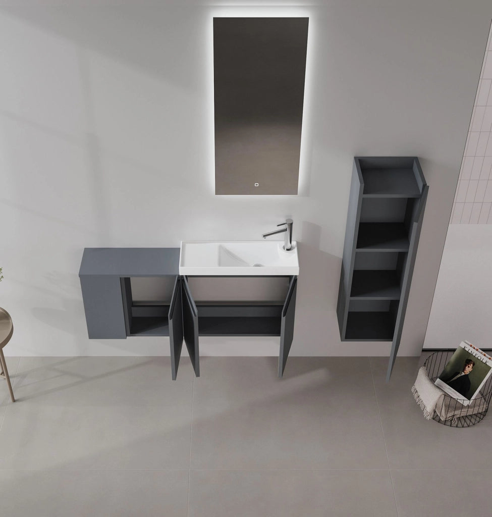 Set mobile lavabo con specchio (2 pezzi) "Ferla 110" - 40 x 22 x 45 cm - Antracite opaco