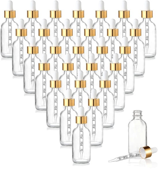 Flescini di pipetta 50 ml - 20 pezzi - Flessi in vetro trasparente - Liberi da residui di solvente - Con etichette e beccuccio - Adatti per oli e cosmetici - Flessi per dosaggio