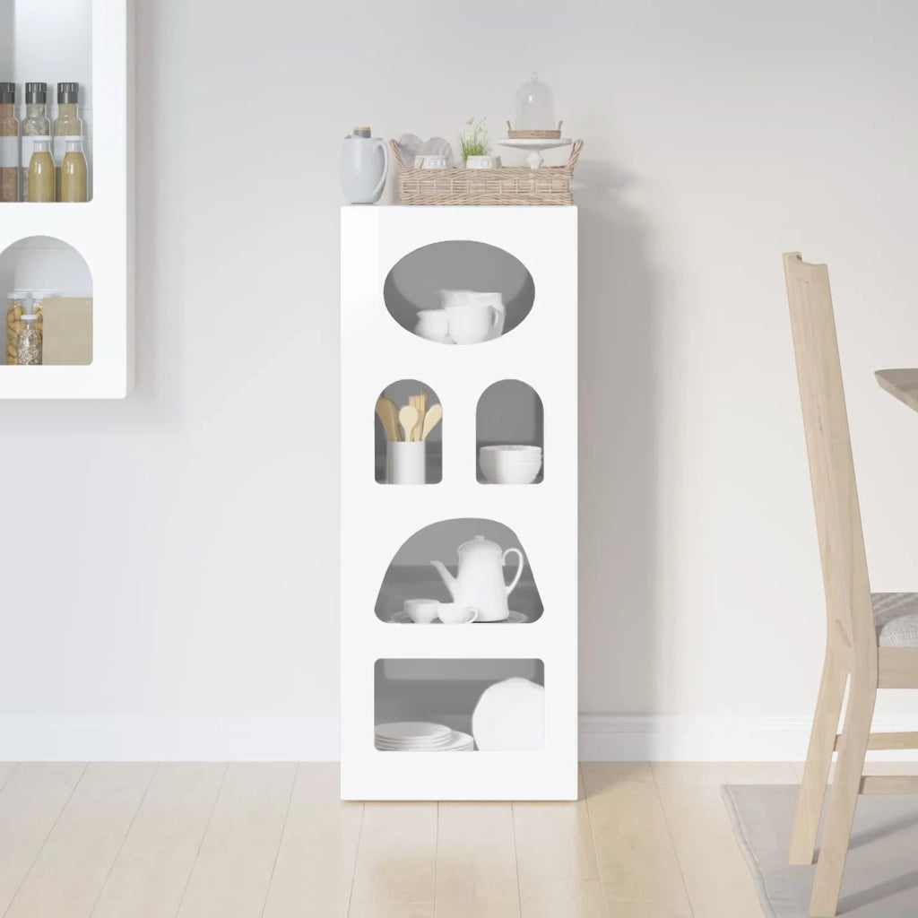 Credenza | Madia | Buffet da pranzo | Armadio da pranzo Bianco Lucido 40 x 35 x 100,5 cm Legno multistrato