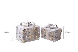 Set 2 Pacchi Regalo Decorativi con Led 32 cm in Rattan
