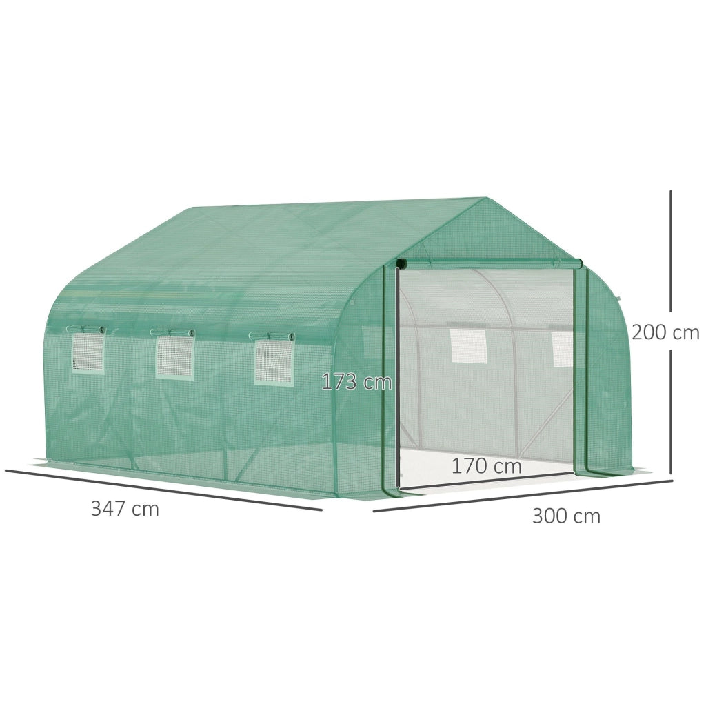 EasyComfort Serra a Tunnel con Copertura PE e Struttura in Acciaio, Porta Avvolgibile e 6 Finestre, 3.5x3x2m, Verde