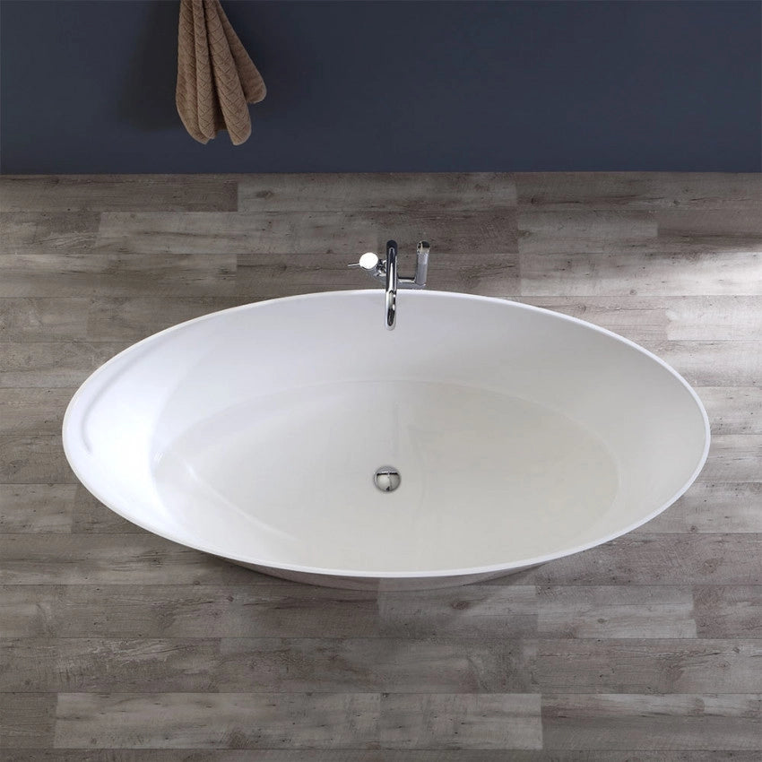 Vasca da bagno moderna freestandig in marmo resina ovoidale bianca 158cm Badok Norena