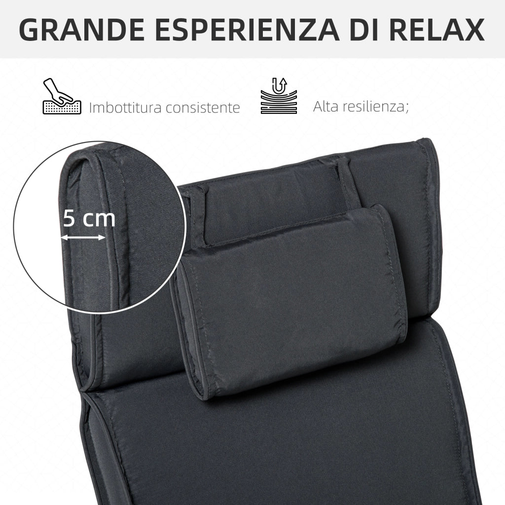 EasyComfort Cuscino per Sdraio Lettino Prendisole da Giardino Grigio 198x53x5cm