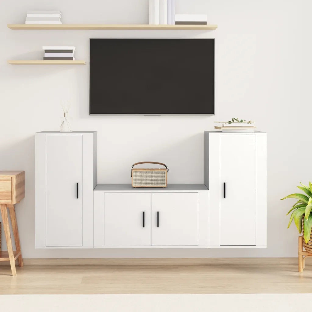 Set Mobili Porta TV 3 pz | Armadietto TV | Mobile Porta TV Bianco in Legno Multistrato