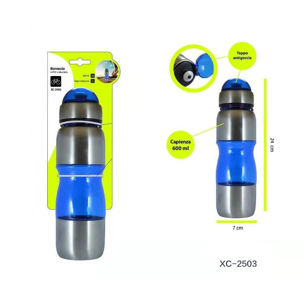 Trade Shop - Borraccia In Pvc Alluminio Con Tappo Antigoccia Capienza 600ml Per Bici Xc-2503 -