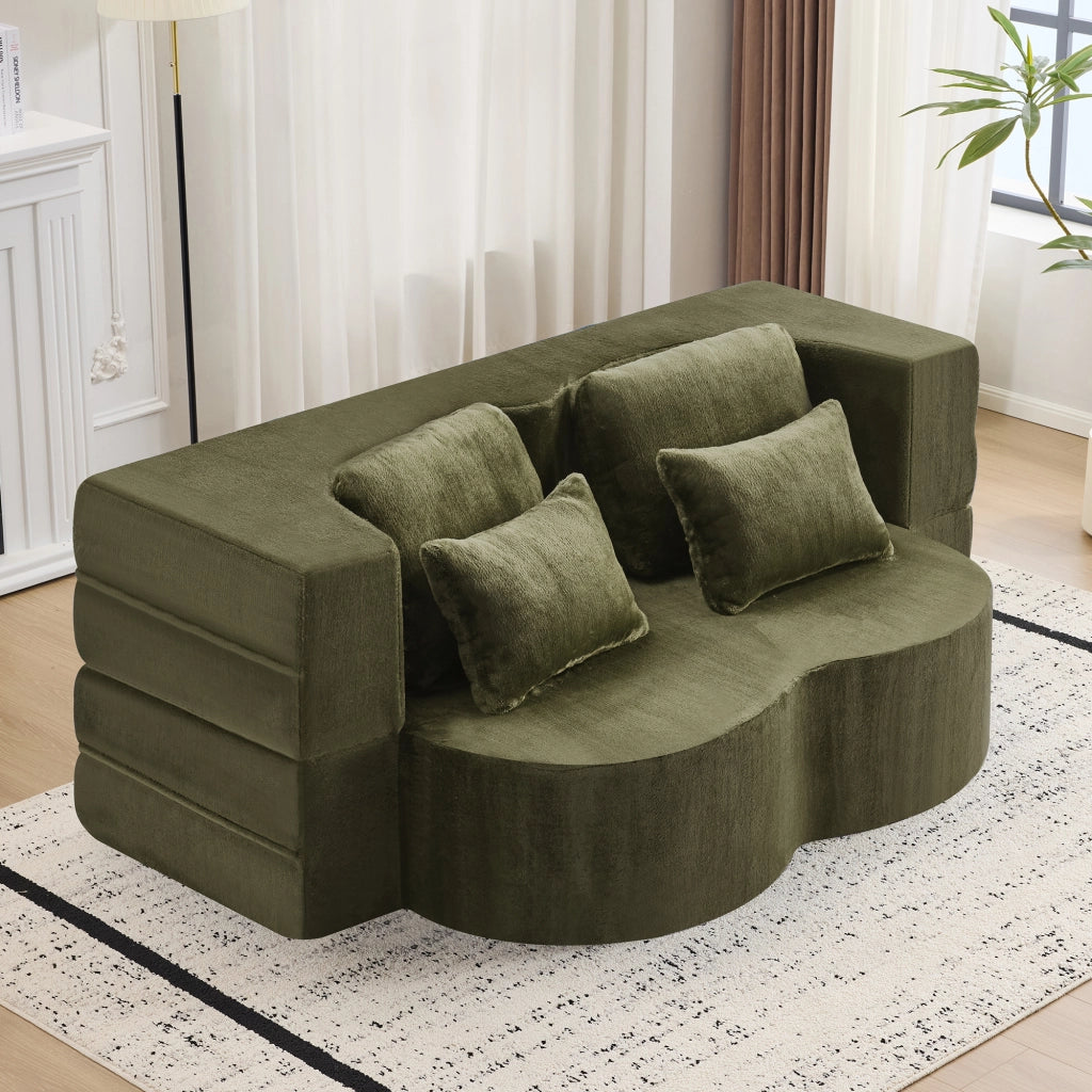 DIVANO Letto Pieghevole 2 in 1 Verde in Schiuma e Molle con 4 Cuscini
