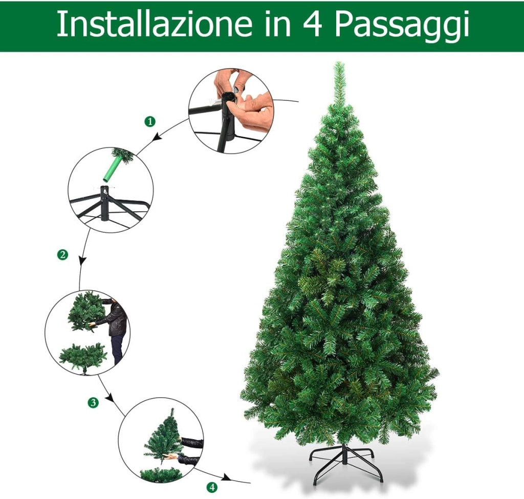 Albero di Natale Artificiale 210 CM, Albero di Natale Verde con 950 Rami e Base in Metallo, Decorazioni Natalizie per Casa, Ufficio e Negozio (210 CM)