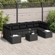 Set Divano da Giardino 8 Pezzi con Cuscini Nero Polyrattan
